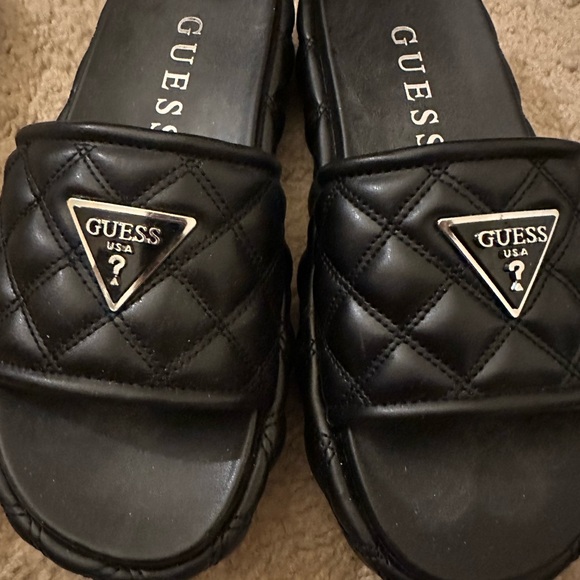 Guess Black Slide Sandals with Textured Footbed - Picture 4 of 5
